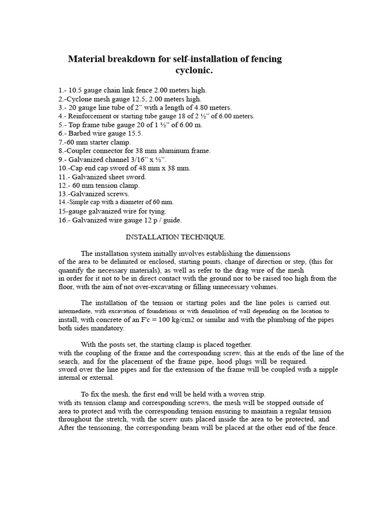 Points for Installation of Cyclone Mesh | PDF | Manufactured Goods