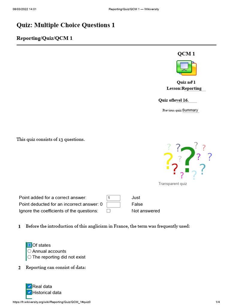 Reporting Quiz: Multiple Choice Test | PDF | Data Warehouse | Information