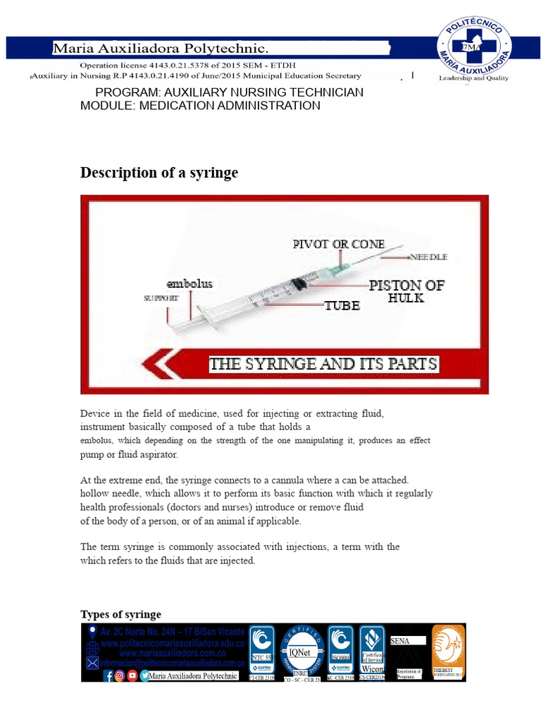 Parts of the Syringe | PDF | Syringe | Medical Equipment