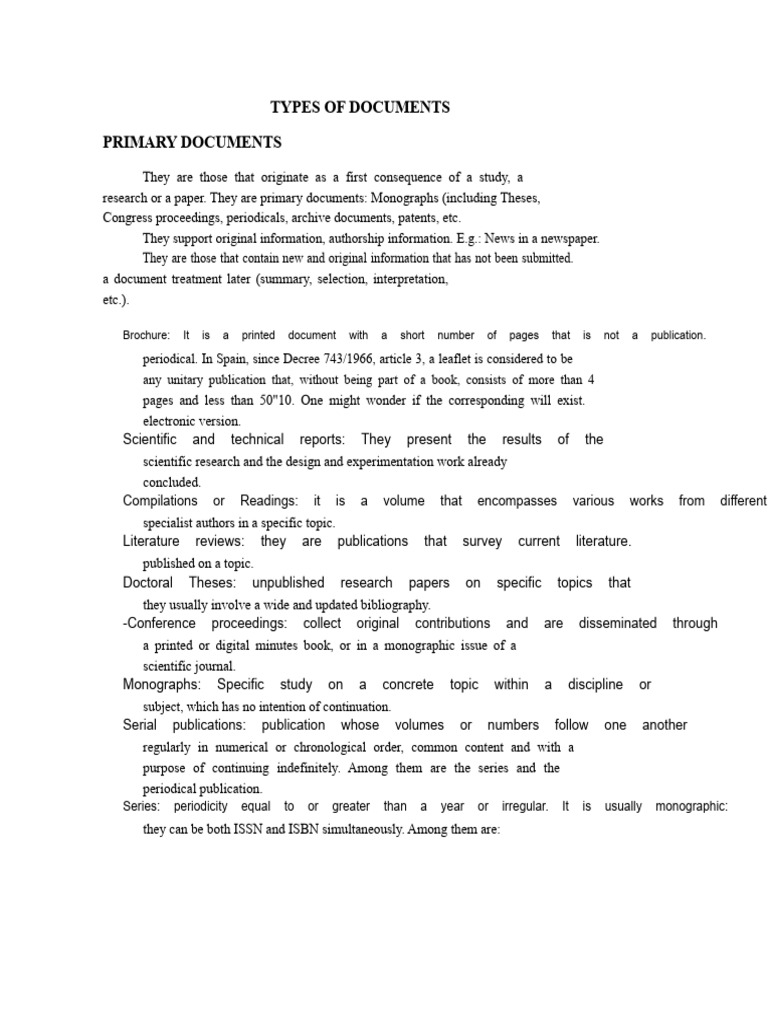 Types of Primary, Secondary, Tertiary Documents | PDF | Bibliography ...