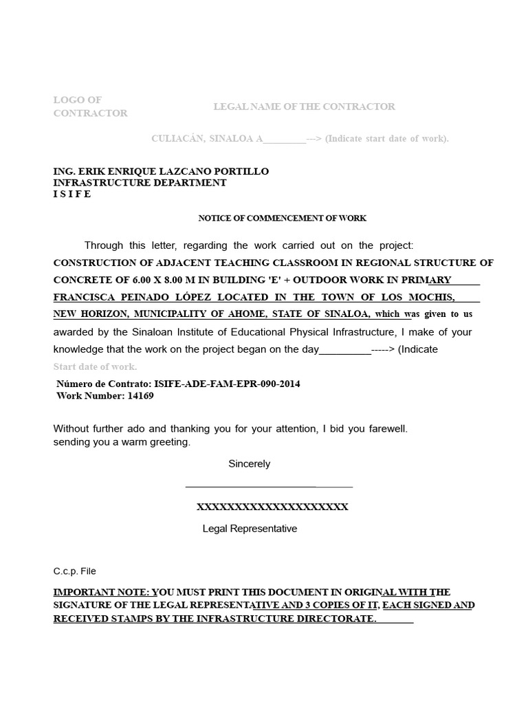Notice of Start of Work | PDF