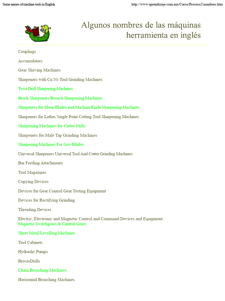 English Names of Machine Tools | PDF | Grinding (Abrasive Cutting ...