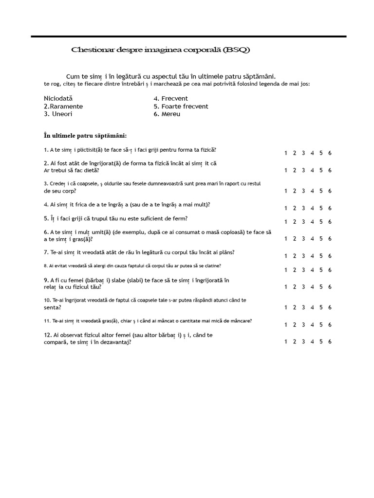 BSQ - Test de Imagine Corporal | PDF