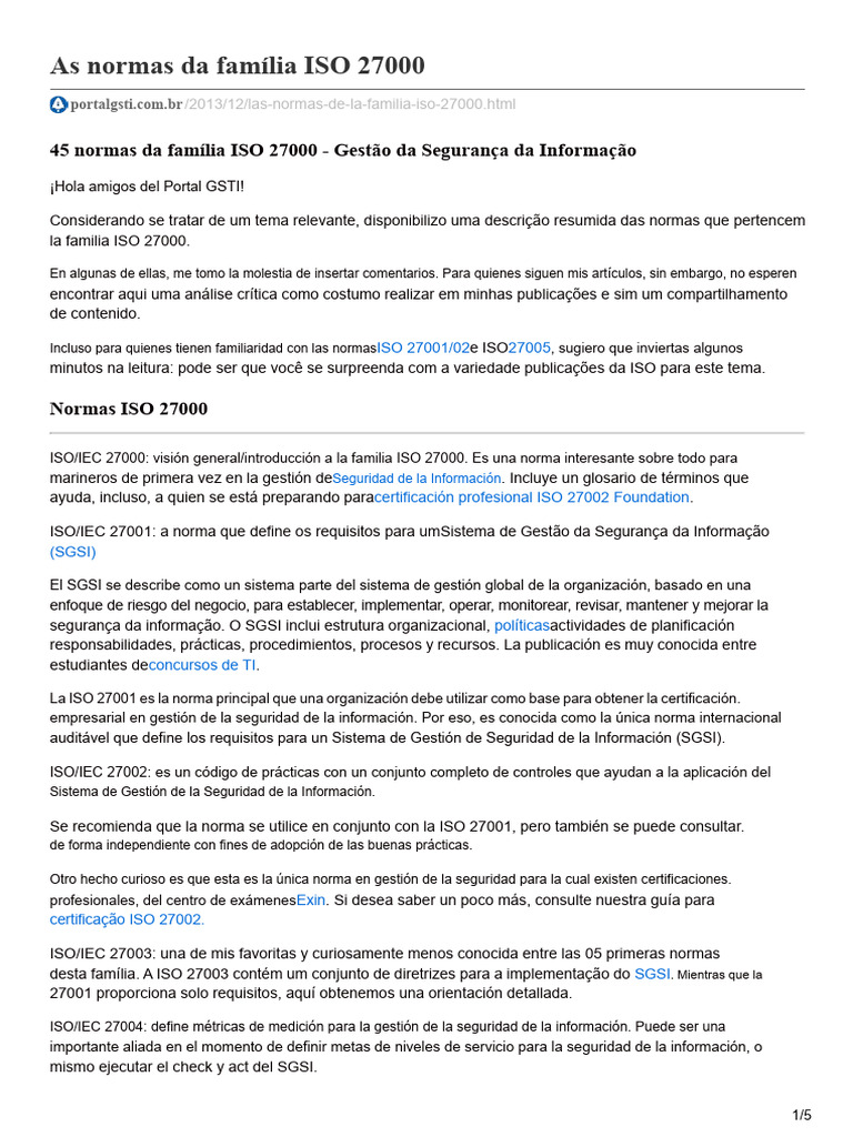 Normas ISO 27000: Seguridad de la Información | PDF | Seguridad de ...