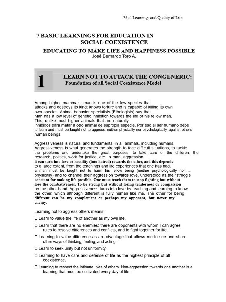 7 Essential Learnings for Social Coexistence | PDF | Knowledge | Aggression