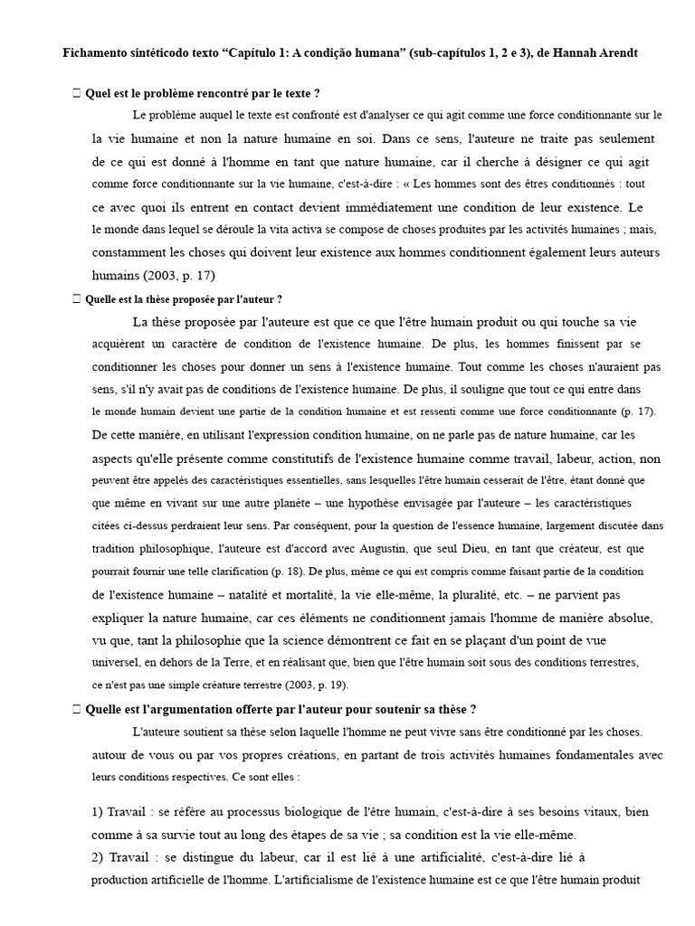 Analyse de la condition humaine selon Arendt | PDF | Vie | Immortalité