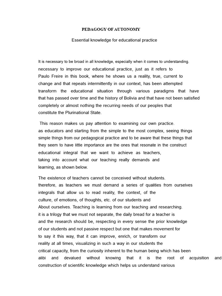 Pedagogy of Autonomy in Education | PDF | Knowledge | Teachers