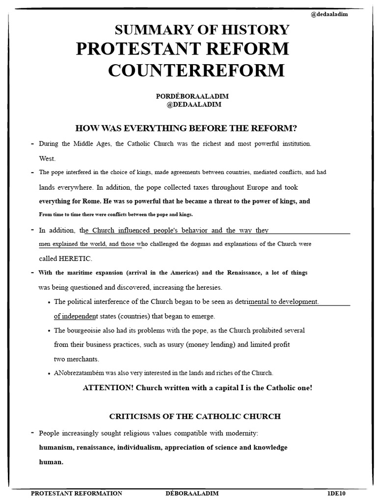 Protestant Reformation Overview | PDF | Martin Luther | Catholic Church
