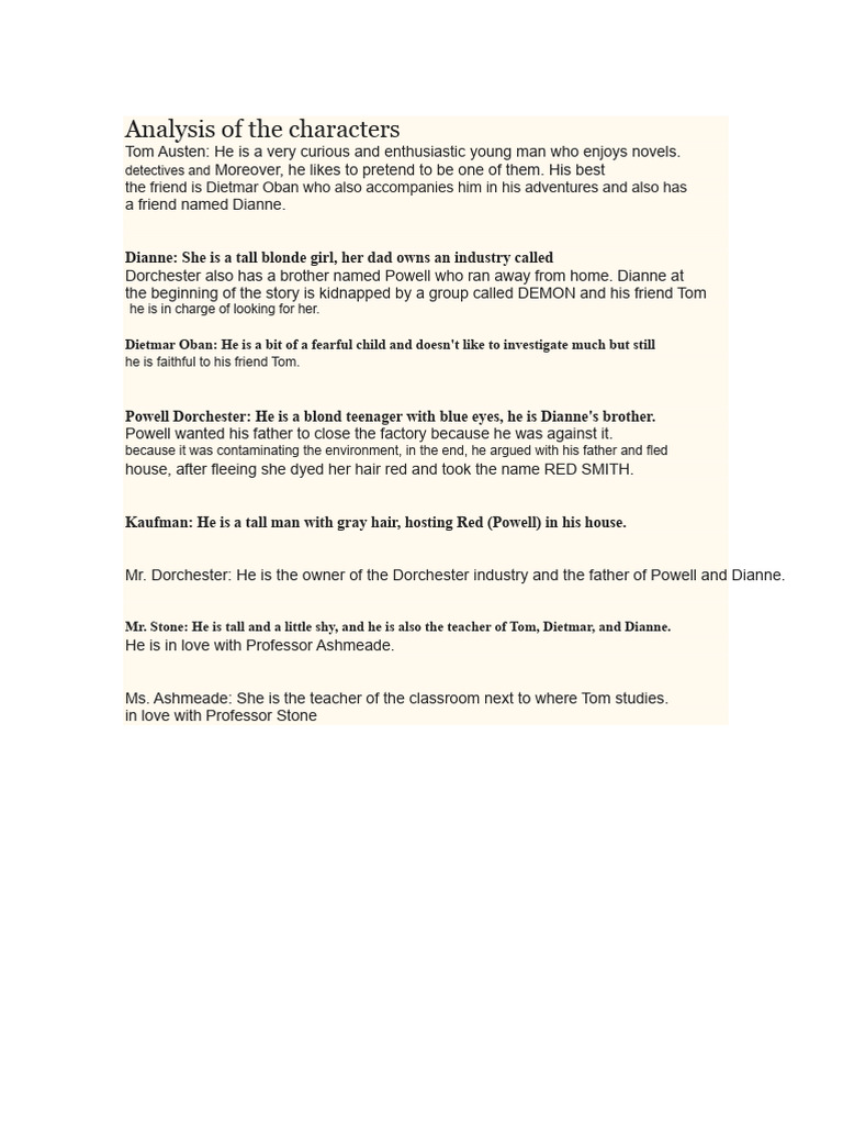 Character Analysis in Adventure Novel | PDF