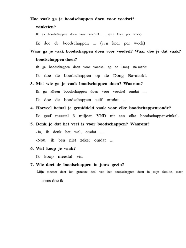 Boodschappen Interview Vragen PDF | PDF