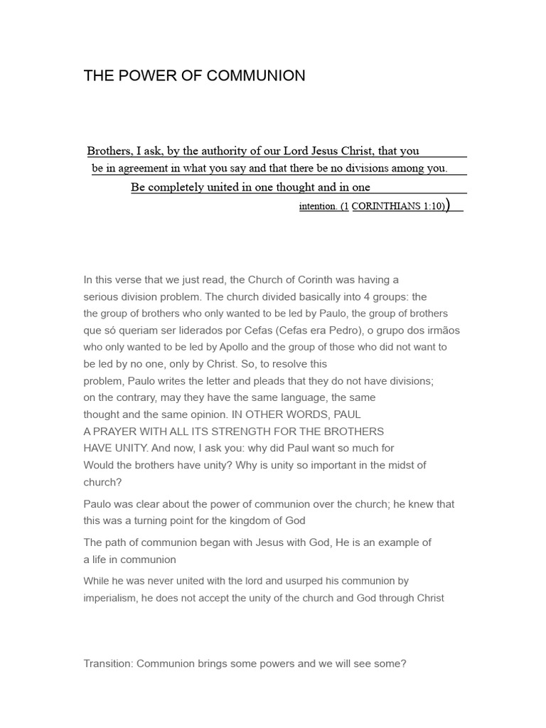 The Power of Communion | PDF | Jesus | Eucharist