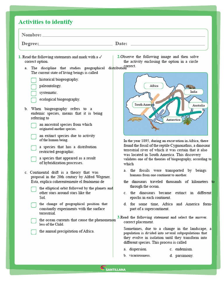 Biogeography Activity Worksheet | PDF | Biogeography | Earth