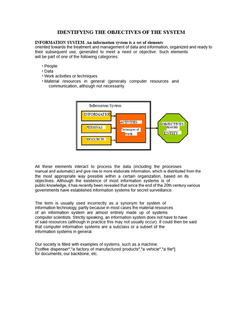 Identifying the objectives of the system | PDF | System | Information