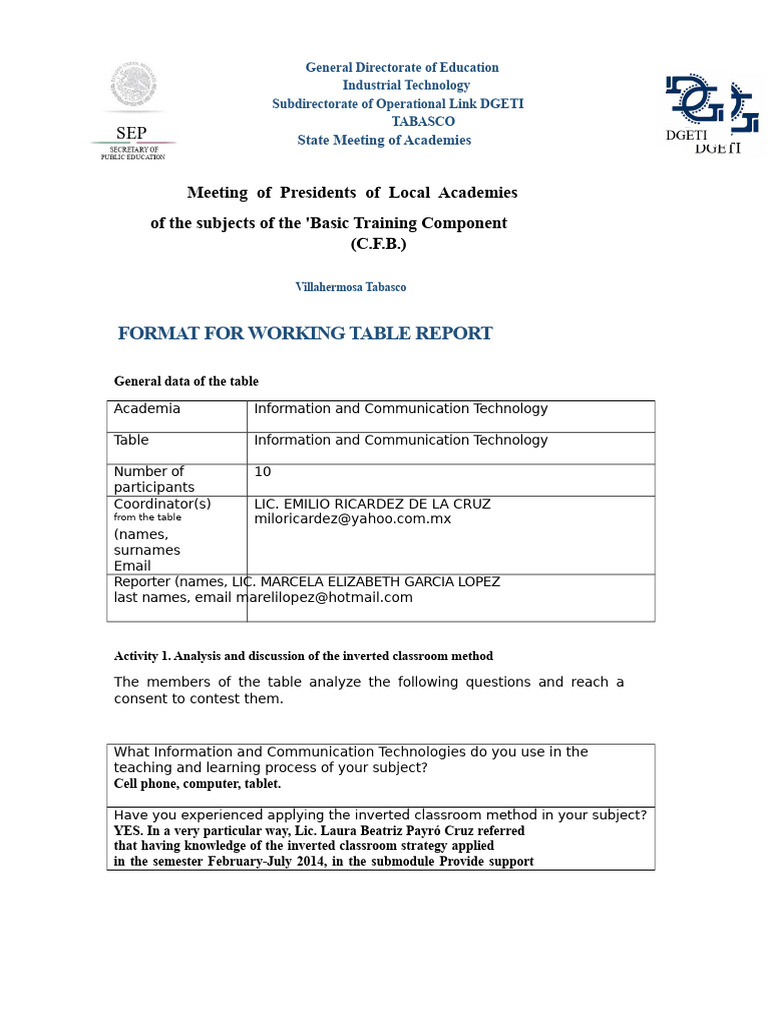 Format for TIC Working Group Reporting | PDF | Information And ...