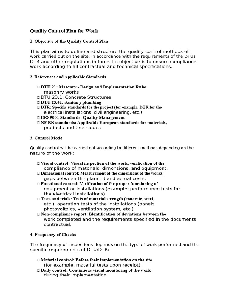 Quality Control Plan Overview | PDF | Audit | Verification And Validation