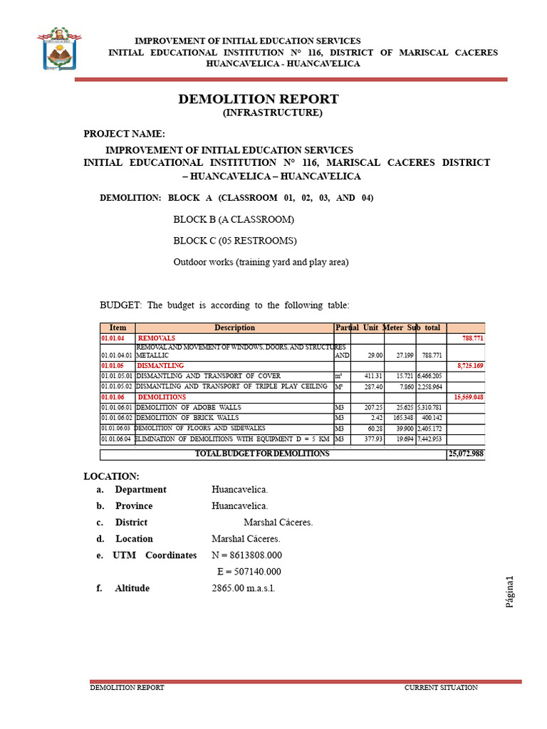 Demolition Report for Education Services | PDF | Wall | Concrete