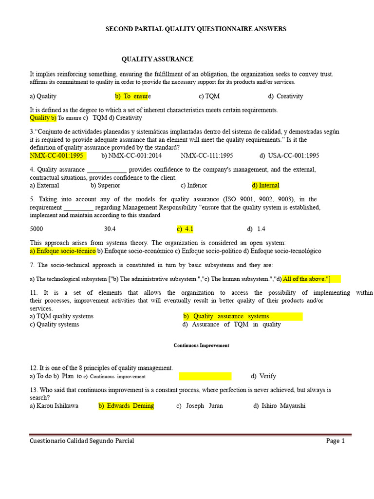Quality Assurance Questionnaire Insights | PDF | Quality Management ...