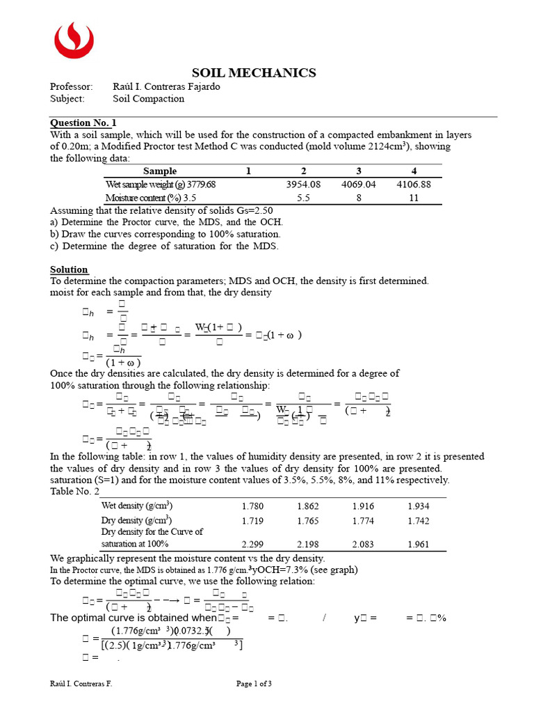 Solved Problems of Soil Compaction | PDF | Soil