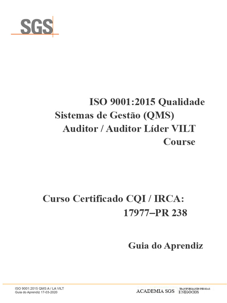 Curso Auditor Líder ISO 9001:2015 VILT | PDF | Gestão de qualidade ...