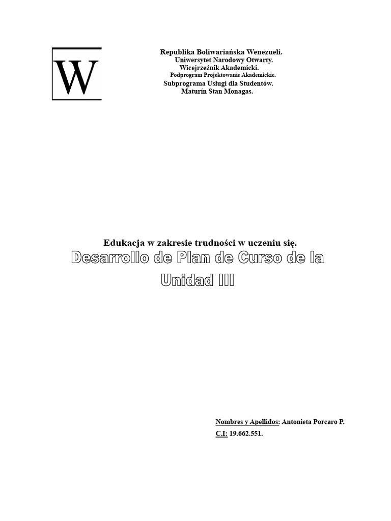 Praca Nad Planem Kursu Wprowadzającego Do Jednostki III | PDF