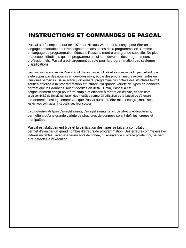 Commandes et Fonctions du Langage Pascal | PDF | Programmation ...