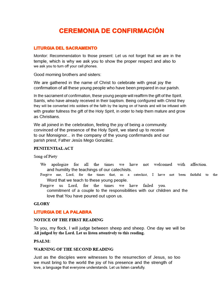 Confirmation Ceremony Overview | PDF | Confirmation | Baptism