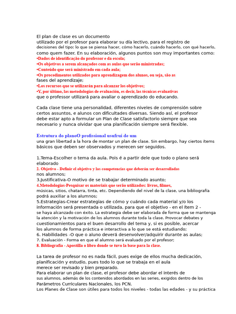 El Plan de Clase Es Un Documento | PDF | Maestros | Salón de clases