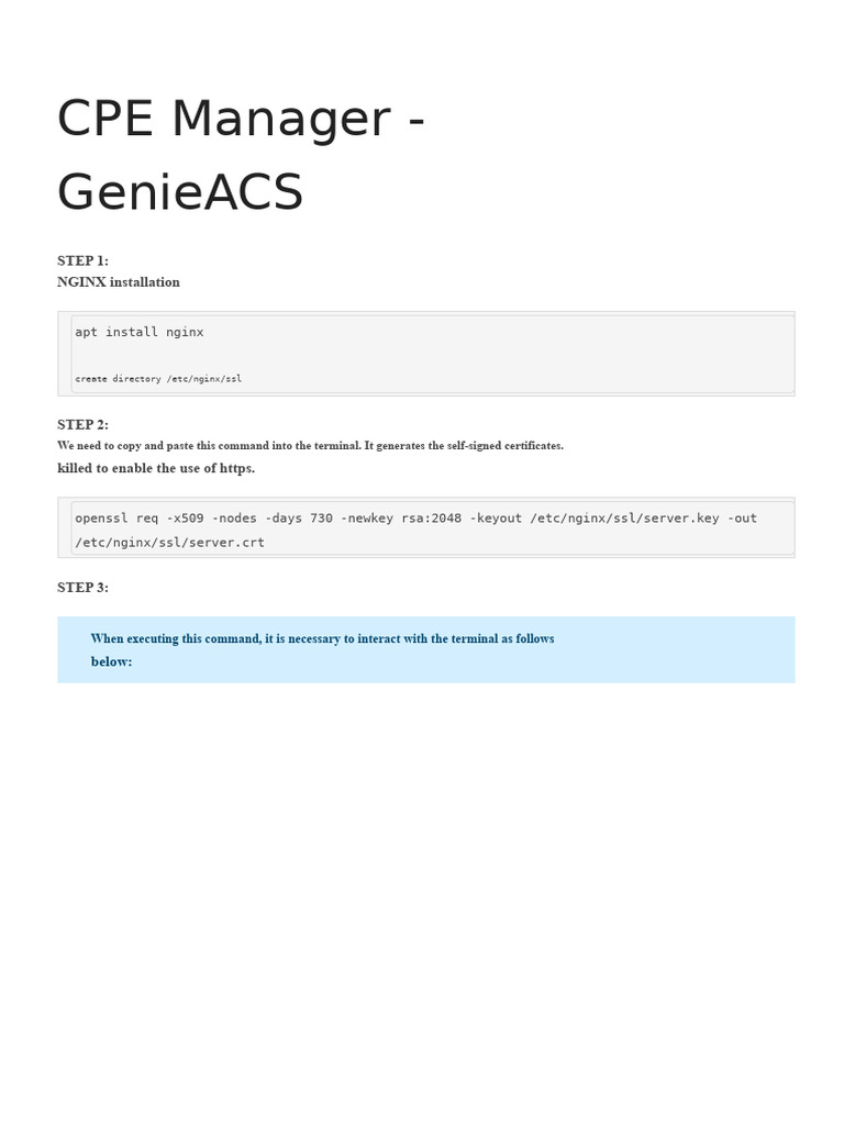 GenieACS NGINX Setup Guide | PDF | Transport Layer Security | Wi Fi