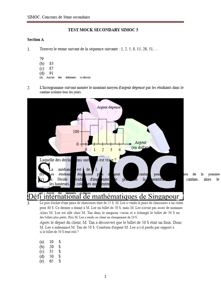 Concours SIMOC 3e secondaire: Questions et Réponses | PDF | Triangle ...