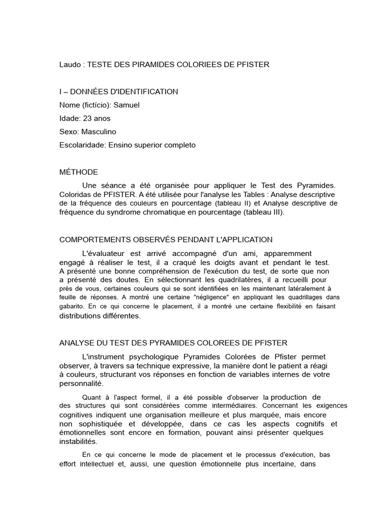 Analyse du Test des Pyramides de Pfister | PDF | Émotions | Couleur