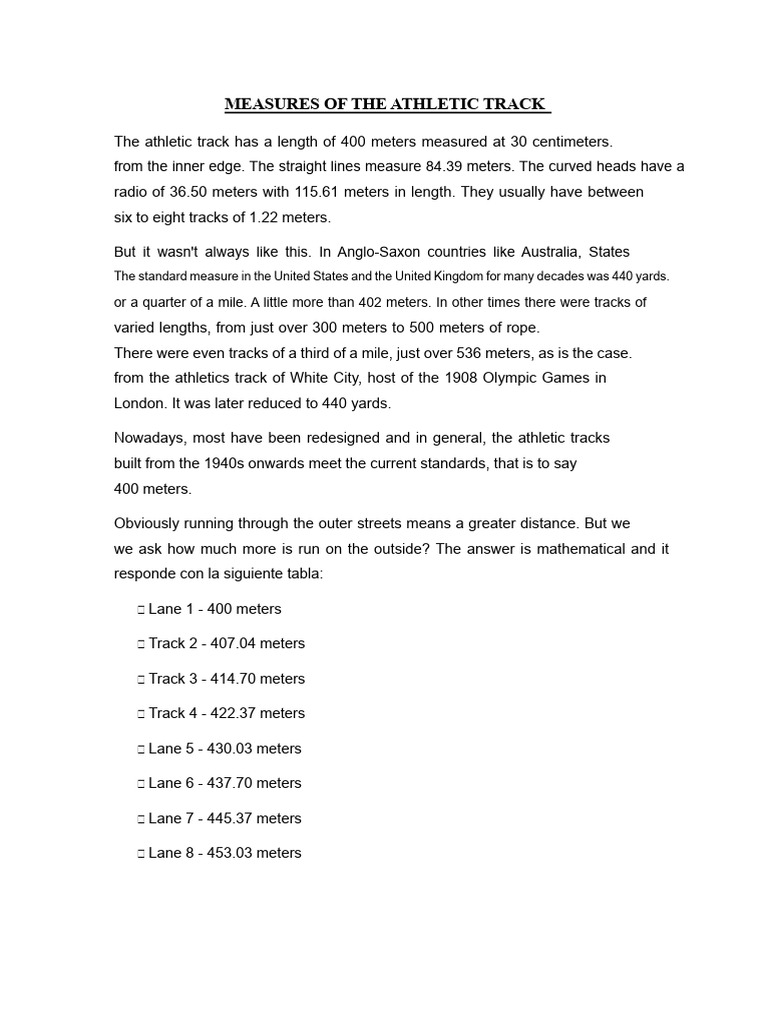 Athletic Track and Field Measurements | PDF | Track And Field ...