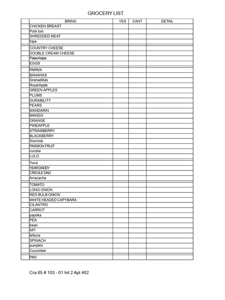 Essential Grocery List Items | PDF