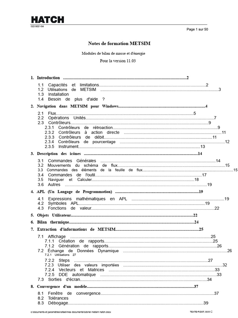 Formation sur METSIM : Bilan de masse et énergie | PDF | Chaleur ...