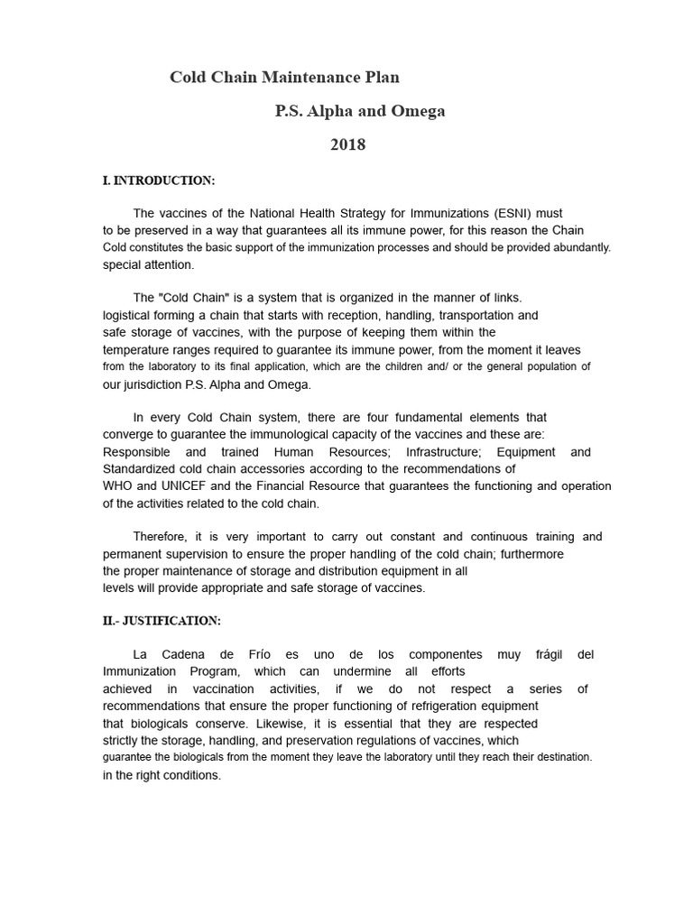 Cold Chain Maintenance Plan for Vaccines | PDF | Refrigerator ...