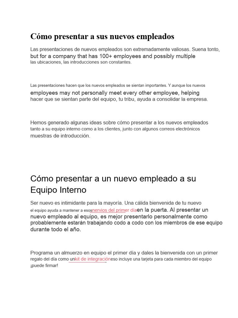 Cómo Presentar A Sus Nuevos Empleados | PDF