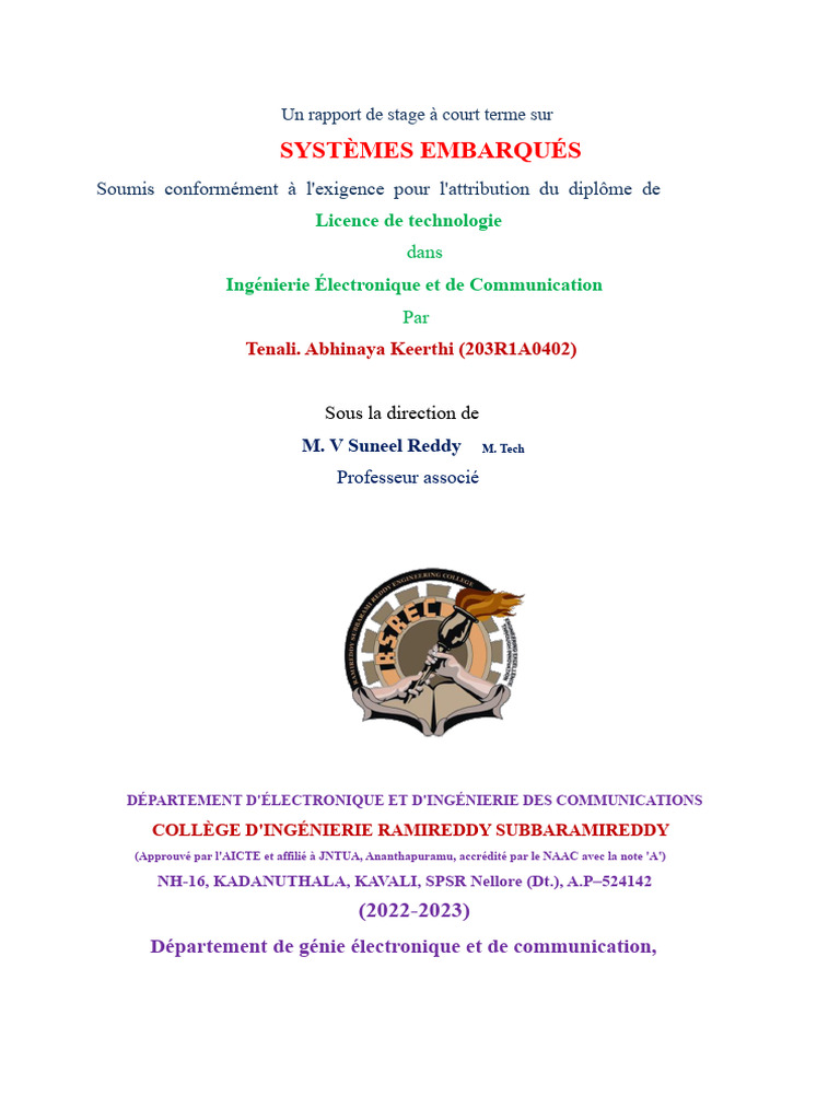 Rapport de Stage sur Systèmes Embarqués | PDF | Développement de ...