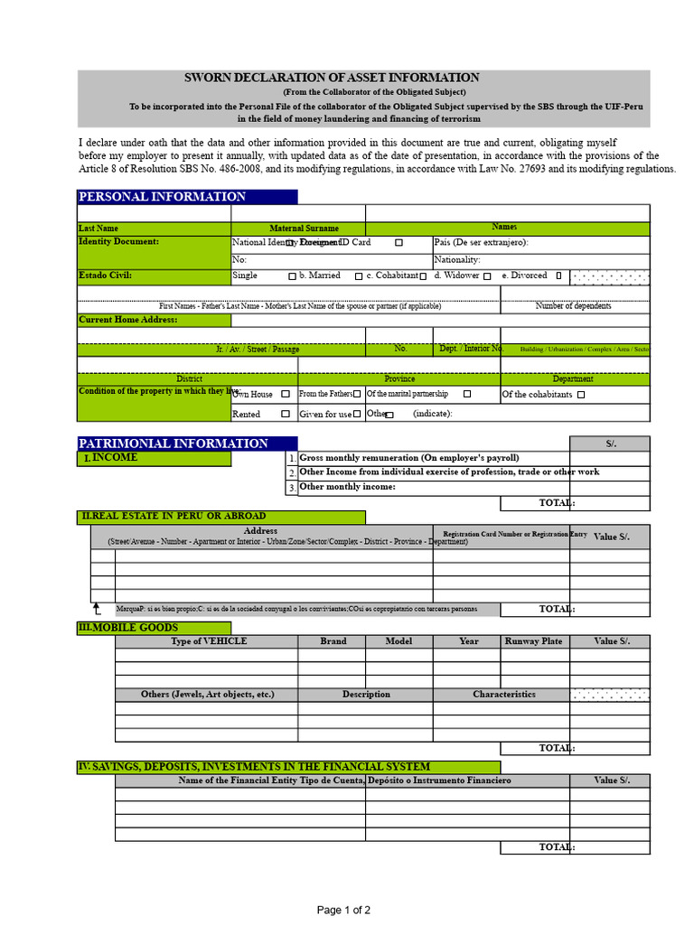 Sworn Asset Declaration Form | PDF | Business