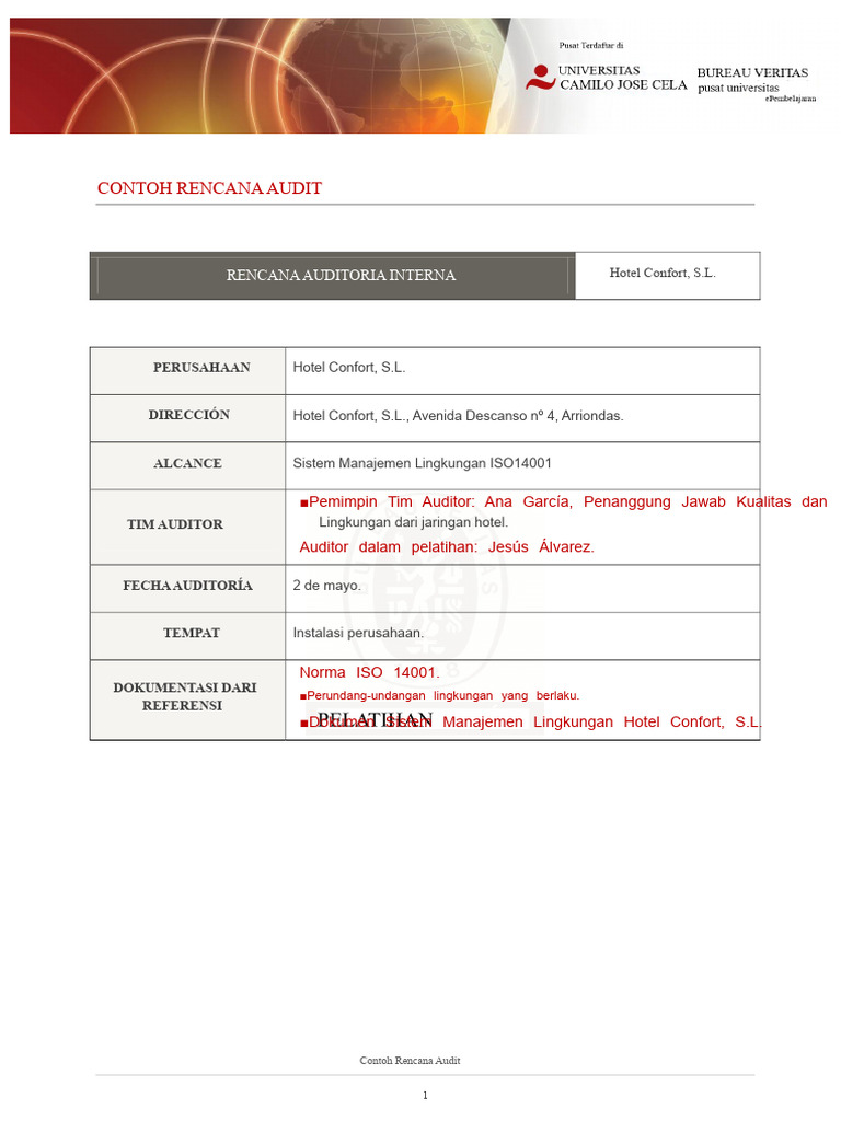 Rencana Audit Internal ISO 14001 Hotel | PDF