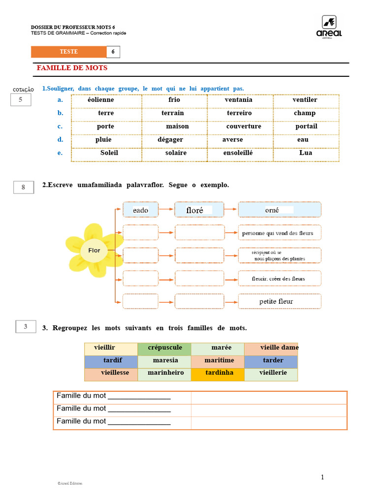 Tests de grammaire : familles de mots | PDF