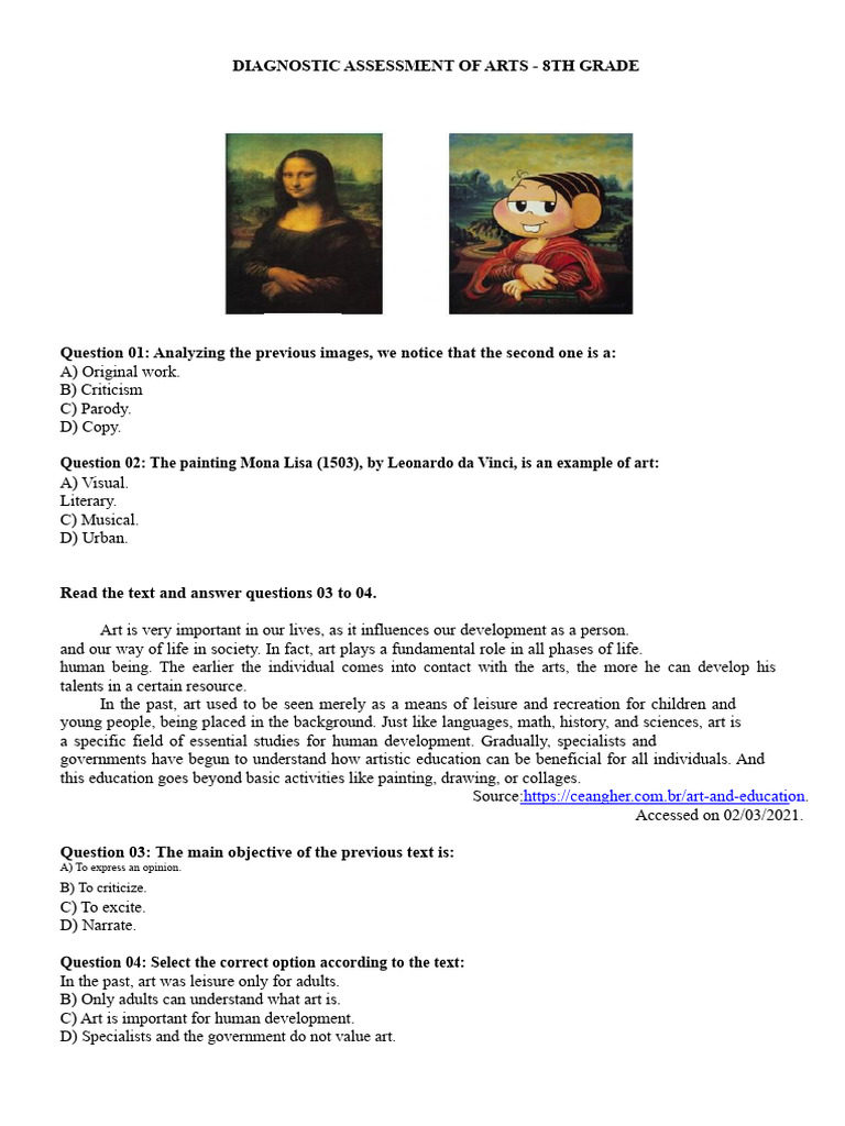 DIAGNOSTIC ASSESSMENT ART 8TH GRADE | PDF