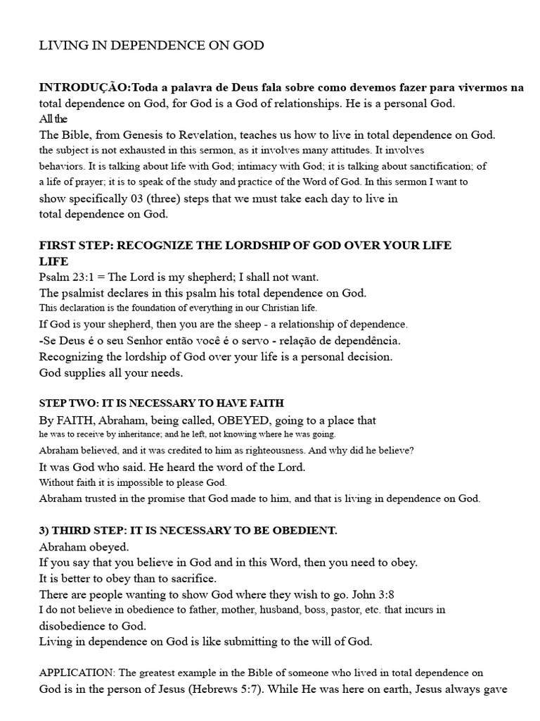 Living in Dependence on God | PDF | Jesus | God
