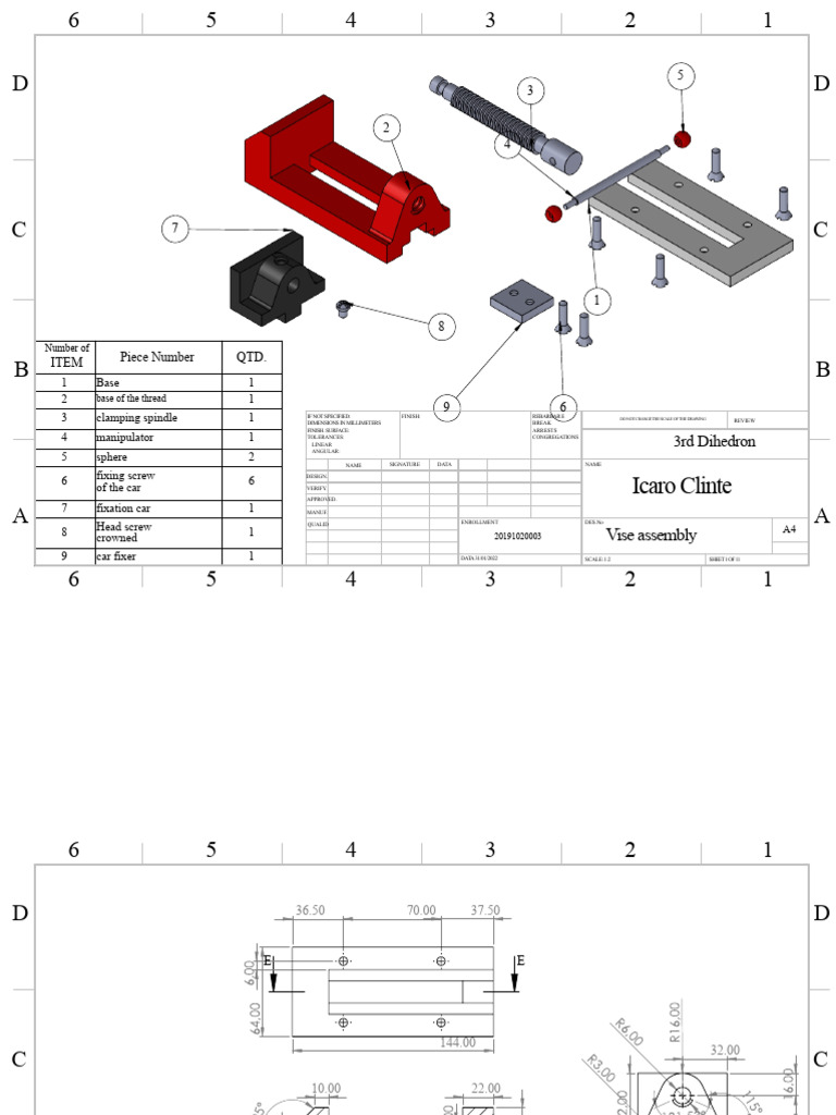 Technical Drawing of Vise Assembly Parts | PDF | Screw | Geometry