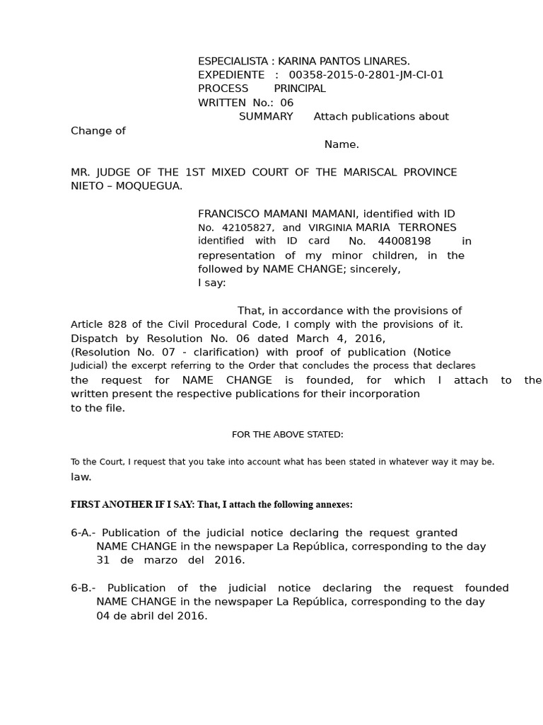 I fulfill the publication of the judicial edict for name change. | PDF
