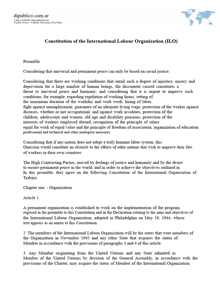 ILO Constitution Overview and Structure | PDF | Ratification ...
