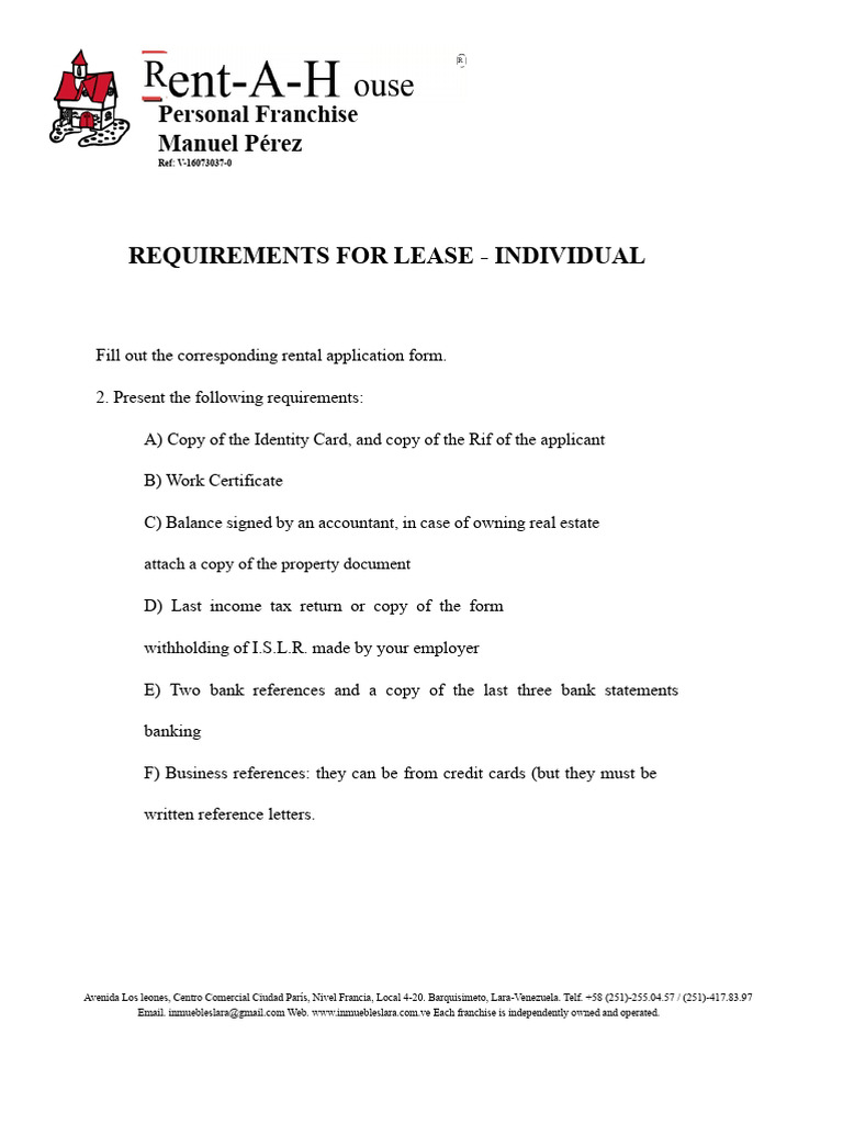 Rental Requirements for Individuals | PDF