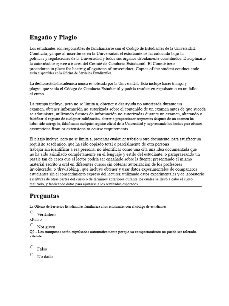 Políticas de Plagio y Trampa Universitaria | PDF | Deshonestidad ...