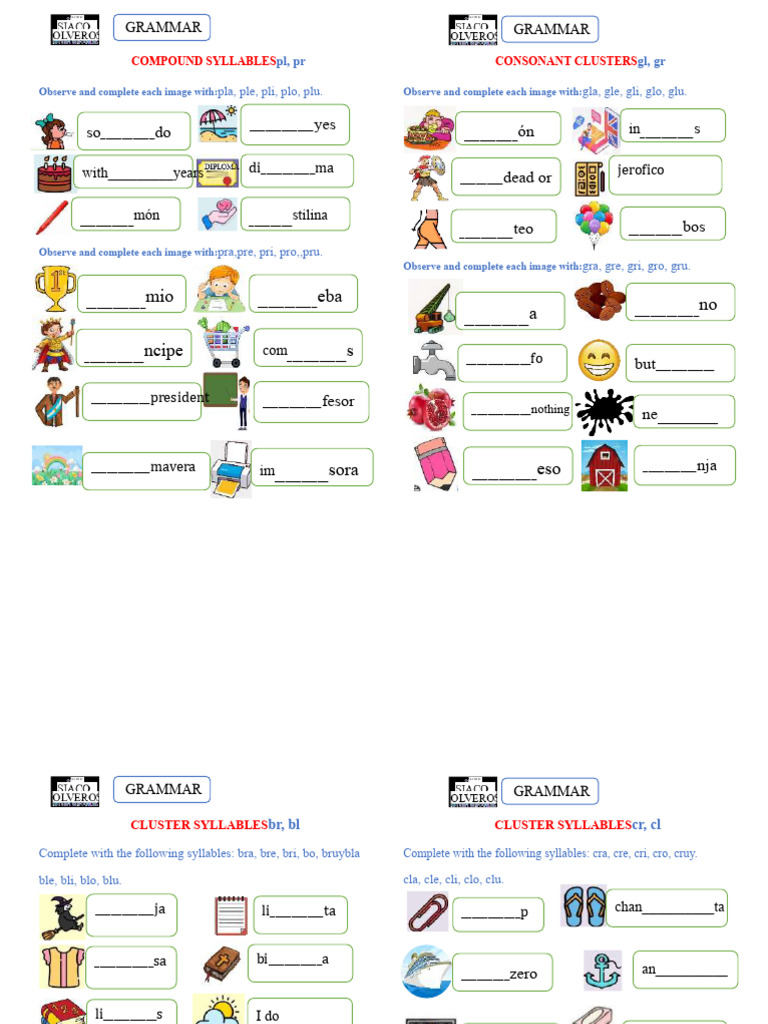 Syllable Completion Exercises for Grammar | PDF