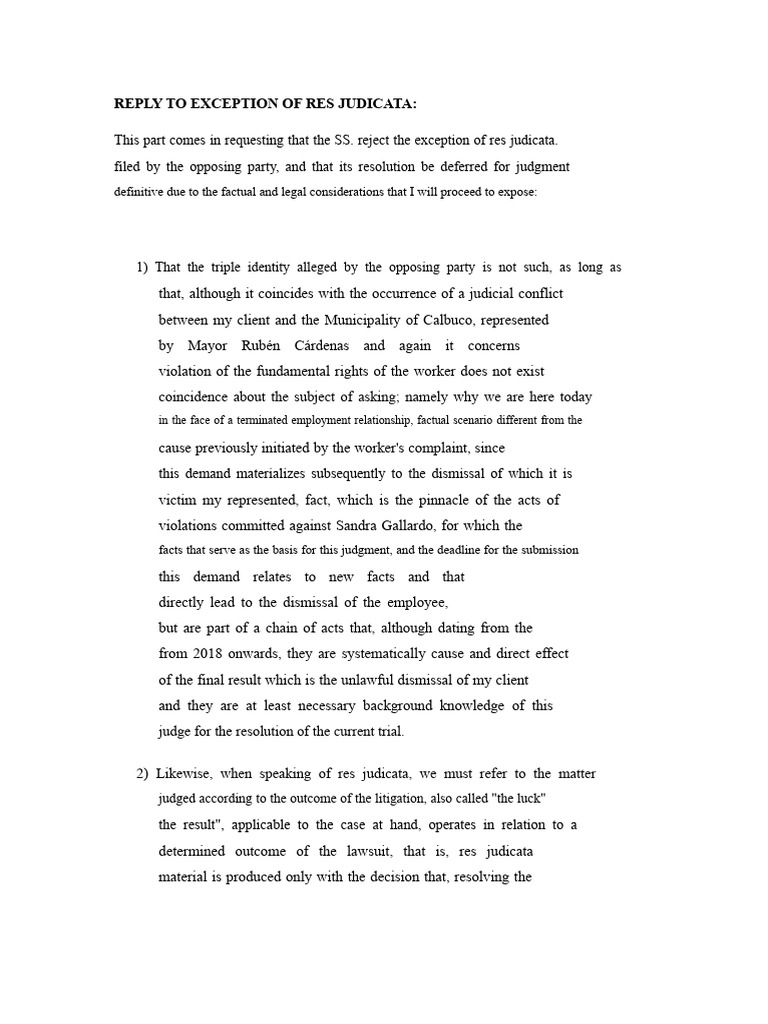 Answer Exception of Res Judicata | PDF | Res Judicata | Judgment (Law)