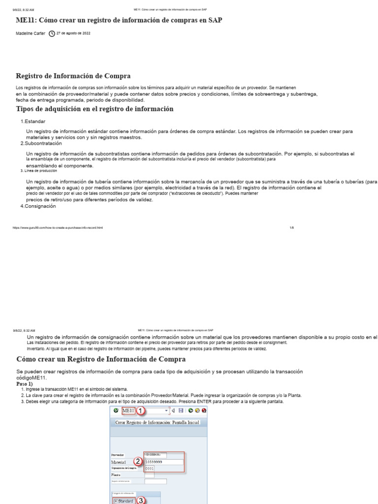9 ME11 - Cómo Crear Un Registro de Información de Compra en SAP | PDF ...
