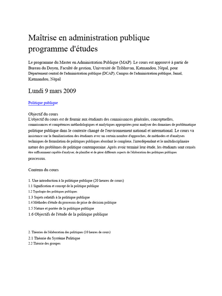 Master en Administration Publique: Politique Publique | PDF ...
